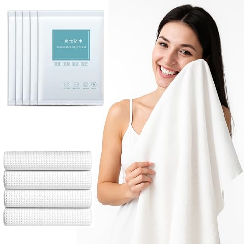 Celmuron Disposable Bath Towels - 5 Pack Individually Wrapped, 55" x 27.5"