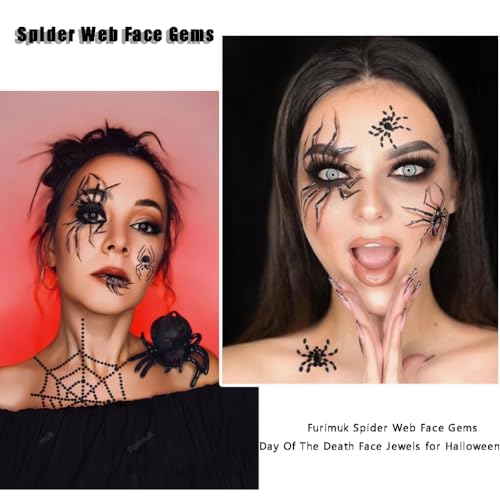 Furimuk Black Spider Face Jewels & Rhinestone Temporary Tattoos