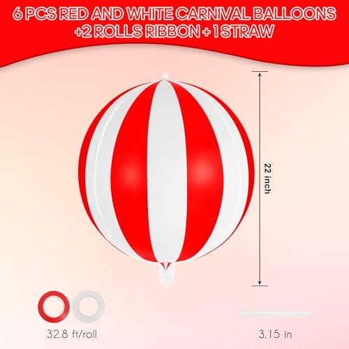 22-Inch Red and White Metallic Carnival Balloons - 6 Pack