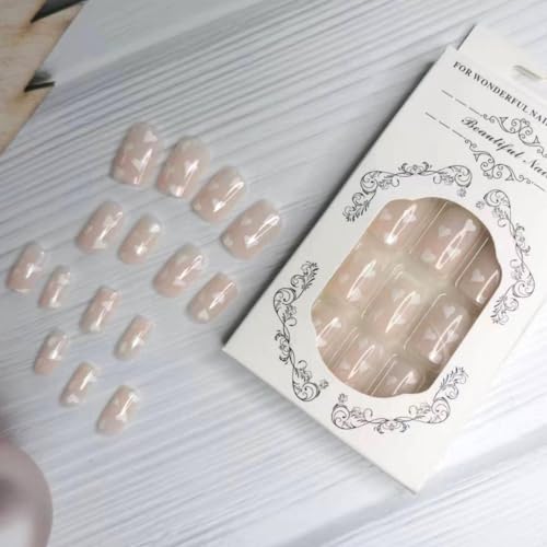 Valentine's Day Press On Nails Short Square Nude Fake Nails Heart Art