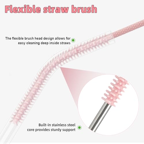 TenderBloom 4-Piece Silicone Straw Cleaner Brush Set - Extra-Long for Metal & Milkshake Straws