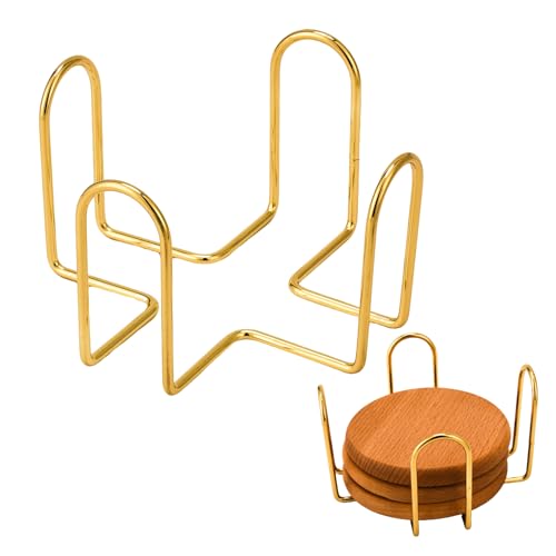 MOYODOR Gold 4.3 Inch Coaster Holder Metal Storage Caddy for Round & Square Coasters - 1PC