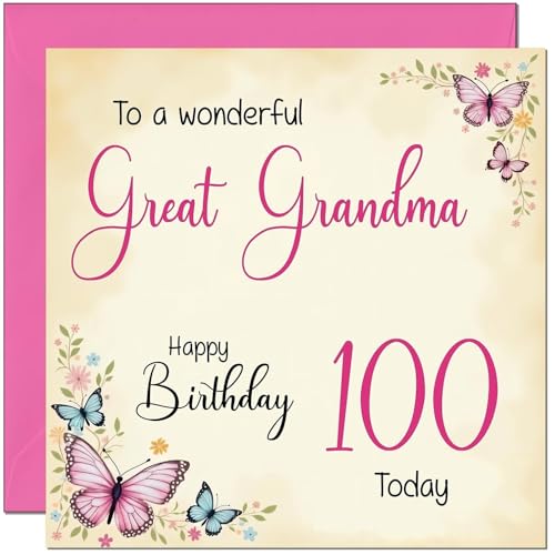 100th Great Grandma Birthday Card - Floral Butterfly 100 Year Old Card