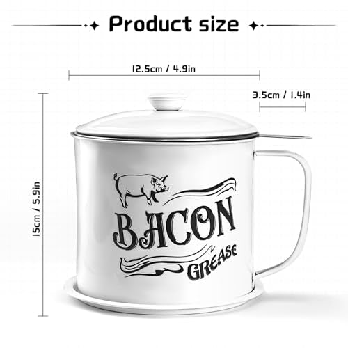 QMET 1.3L Bacon Grease Container with Fine Mesh Strainer - White