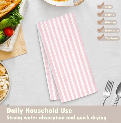 Pink Striped Decorative Hand Towels 16x24 - Absorbent Preppy Bathroom Decor