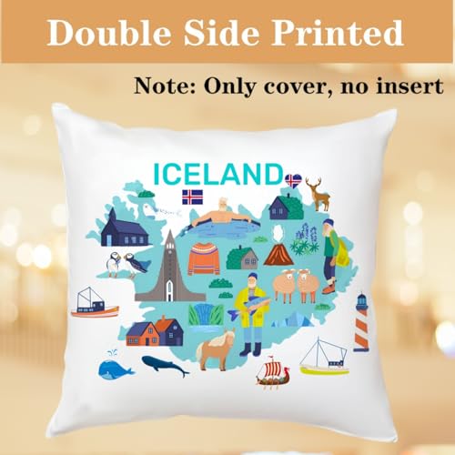 Iceland Travel Map Throw Pillow Cover - 18x18 Soft Flannelette