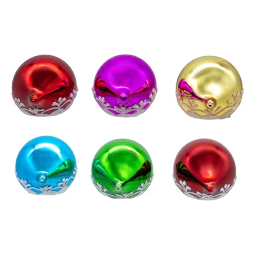 Set of 6 Multicolor Glass Holiday Ornaments with White Glitter - 88mm