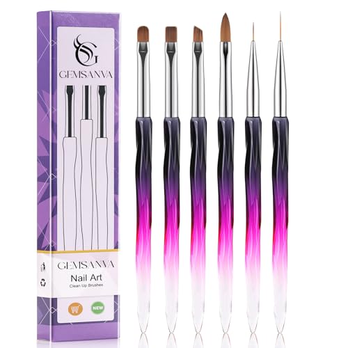 Gemsanva 6Pcs Nail Art Brush Set - Cuticle Clean Up & Gel Painting Tools