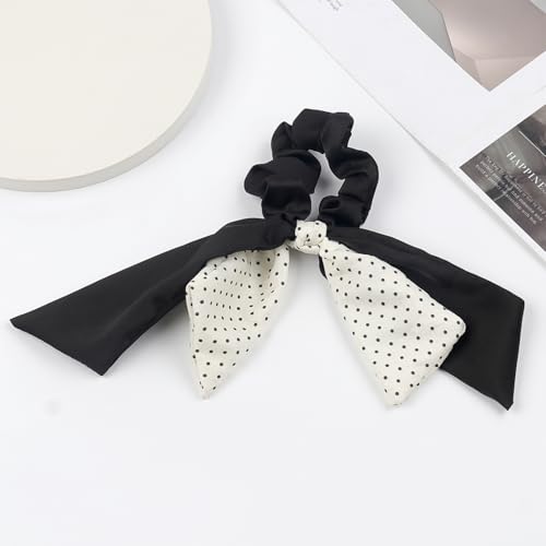 Doneace Satin Bow Hair Scrunchies with Long Ribbon Tail White Hair Tie
