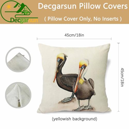 Pelican Decorative Linen Pillow Cover 18x18 Farmhouse Square Cushion Case