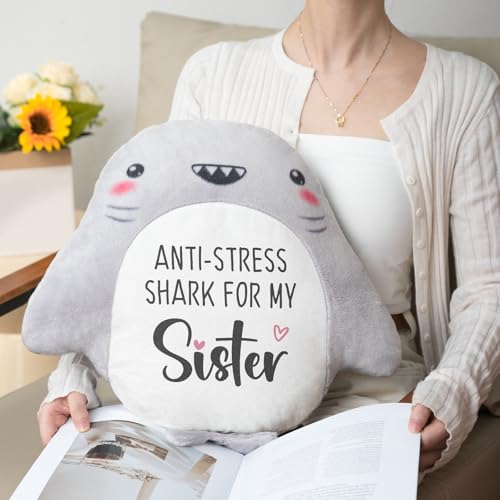 Shark Plush Throw Pillow - Funny Birthday Gift for Sister, 15 Inch