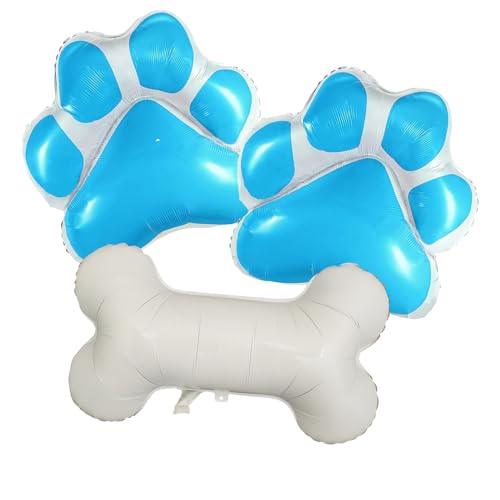 3-Piece Dog Party Balloon Set - Light Blue Paw & Bone Foil Balloons