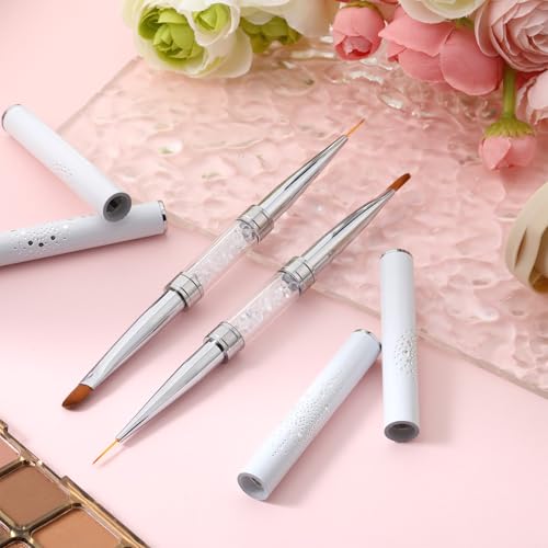 Macuezu 2 PCS Dual Ended Builder Gel Brushes & French Tip Liner Tools