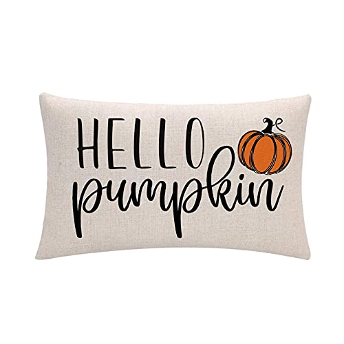 Set of 2 Autumn Pumpkin Throw Pillow Covers, 12" x 20" Farmhouse Decor