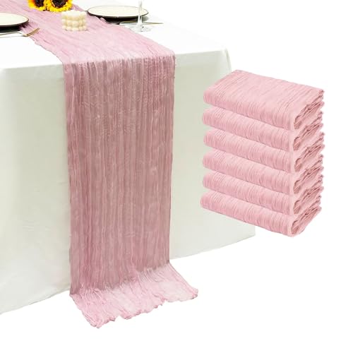 Light Pink 6 Pack Cheesecloth Table Runners 20 x 120 Inches for Wedding & Party Decor - Wrinkled Design