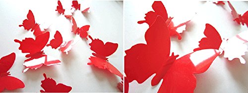 3D Butterfly Wall Decals Red Removable Art Stickers 12-Pack
