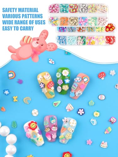 Kalolary 24 Grid Easter Nail Art Glitter Sequins 3D Cute Rabbits and Eggs