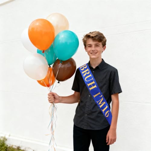 16th Birthday Sash - BRUH I'M 16 - Blue Satin Fun Party Decor