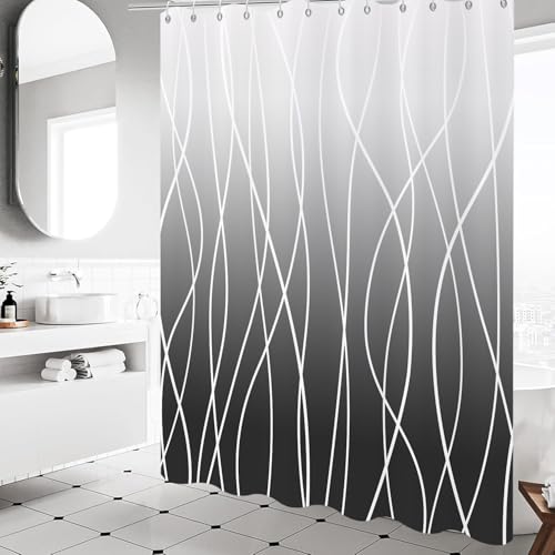 Black Ombre Striped Shower Curtain, 72"x72" Waterproof Fabric
