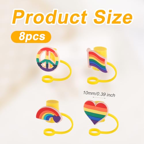 Rainbow Straw Toppers for Stanley Cup - 8 Pcs Silicone Straw Lids