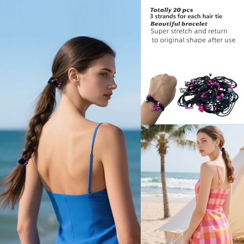 MaryLavender Thick Hair Ties with Heart Beads 20 Pack Ponytail Holders