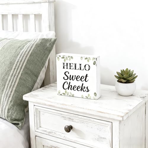 Hello Sweet Cheeks Wooden Box Sign | Funny Bathroom Decor
