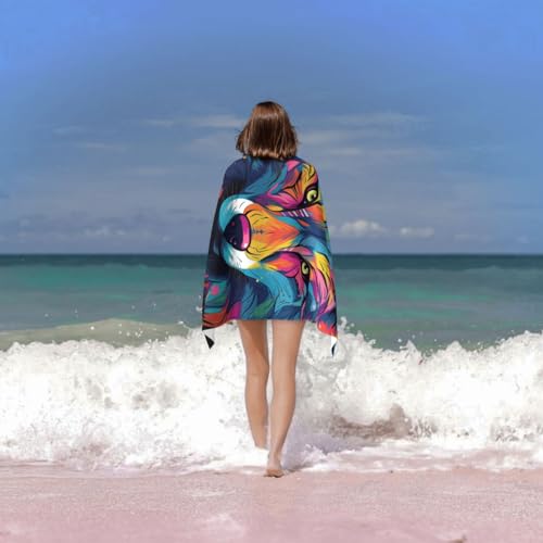 VANZEV Wolf Beach Towel, Sand-Free Microfiber Quick Dry Bath Towel 52x32in