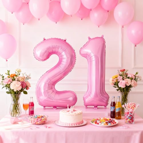 Pink Number 21 Balloon - Jumbo 40 Inch Mylar Foil Balloon for Birthday Party