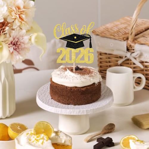 Class of 2026 Graduation Cake Topper - Glitter Grad Cap & Diploma