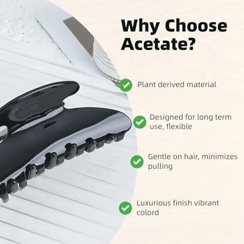 UVANKAUP 3.5-Inch Acetate Hair Claw Clip for Fine and Medium Thick Hair - Black