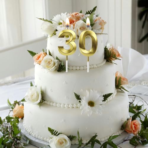 Gold 30th Birthday Candles - Premium Number Cake Toppers