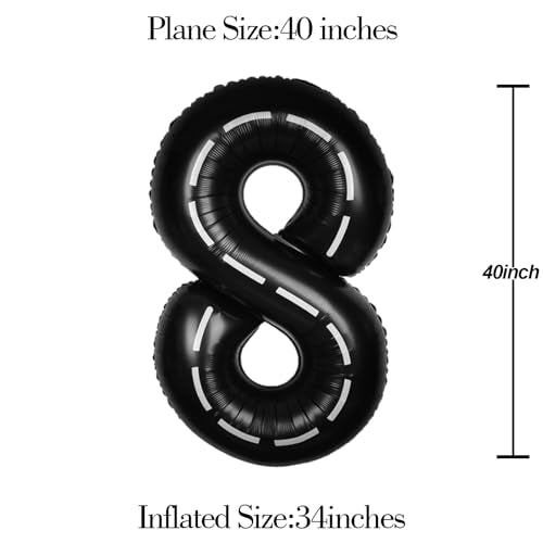 Race Car Black Number 8 Foil Balloon 40 Inch Giant Track Birthday Decor
