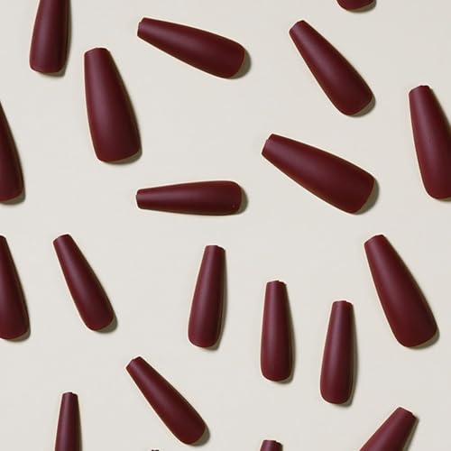 ANDGING Matte Red Long Coffin Press on Nails Acrylic False Nails