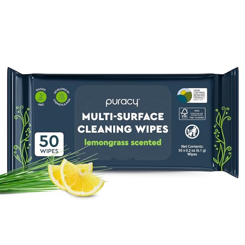 Puracy Non-Toxic All-Purpose Cleaning Wipes, Lemongrass, 50 Count