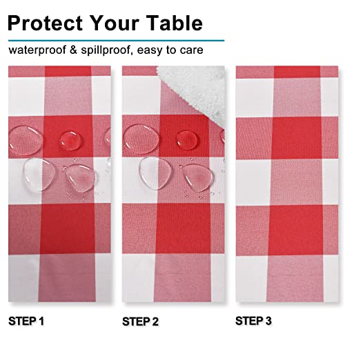 Waterproof Red and White Plaid Tablecloth 60 x 102 Inches - 2 Pack