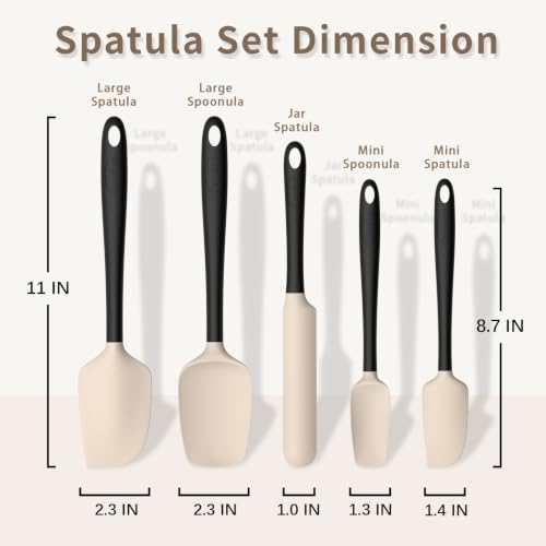 Coukre 5-Piece Silicone Spatula Set High Temp Food Grade Dishwasher Safe Beige Black