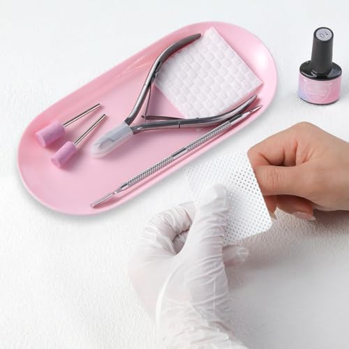 FSpronail 3Pcs Oval Plastic Manicure Tools Storage Tray Pink Nail Organizer
