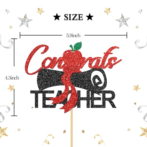 Congrats Teacher Cake Topper - Glitter Graduation Decor