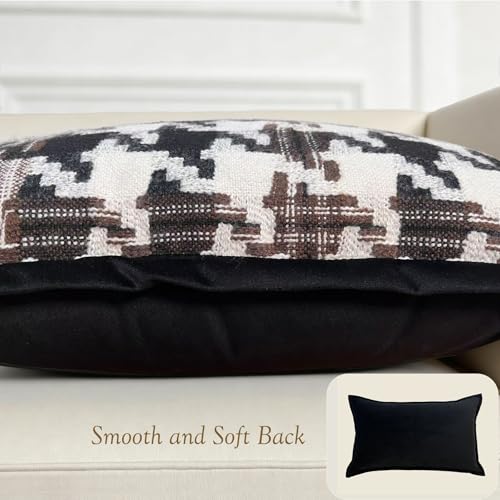Mussepera Houndstooth Lumbar Pillow Cover, Black Brown 12" x 20" Velvet Back