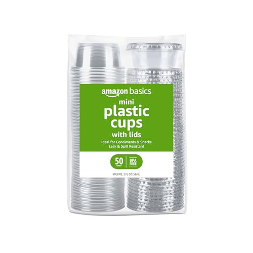 Amazon Basics 2oz Disposable Plastic Cups with Lids - 50 Count