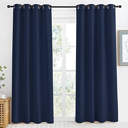 NICETOWN Navy Blue Blackout Curtain Panel - 55" x 86" Room Darkening Drapery
