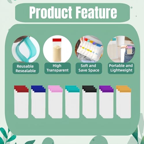 21 Pack Reusable Travel Protein Powder Bags - Clear EVA Resealable Pouches