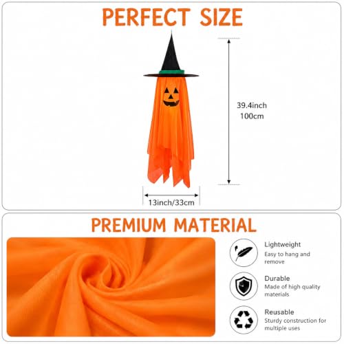 Baboea 39.4-Inch Hanging Ghost Decoration with Witch Hat for Halloween