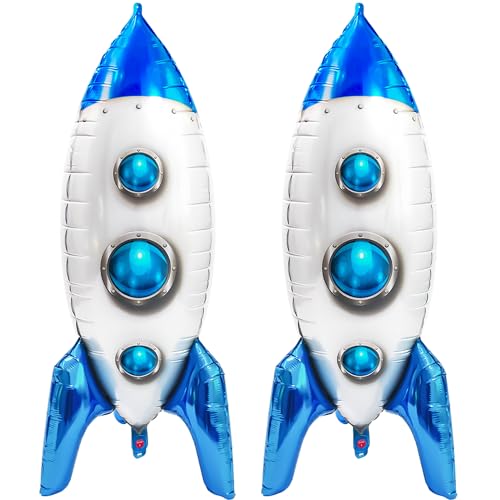 2-Pack Blue Rocket Ship Foil Balloons for Space Party Decor