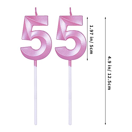 Pink 55th Birthday Cake Candles - Glitter Number Topper Set