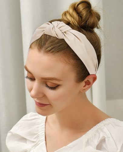 Wecoe 2 Pack Knotted PU Leather Headbands for Women Wide Non-Slip Hair Bands