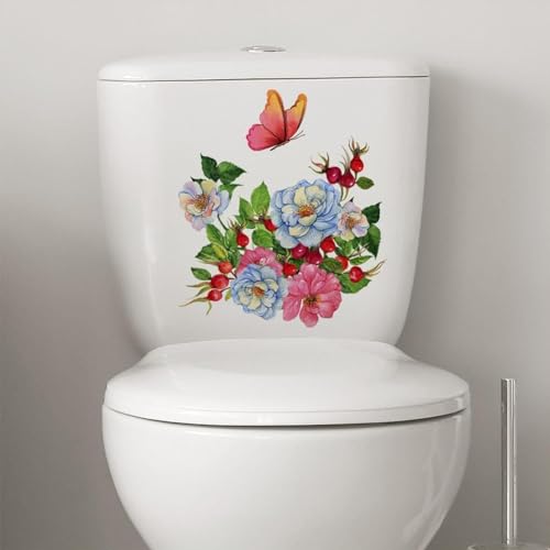 Botanical Flower & Butterfly Toilet Lid Stickers - Removable Vinyl Decor
