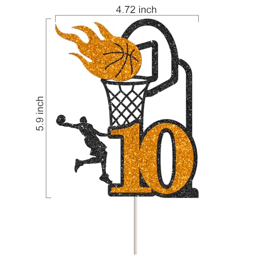 10th Birthday Basketball Cake Topper - Glitter Sports Decoration