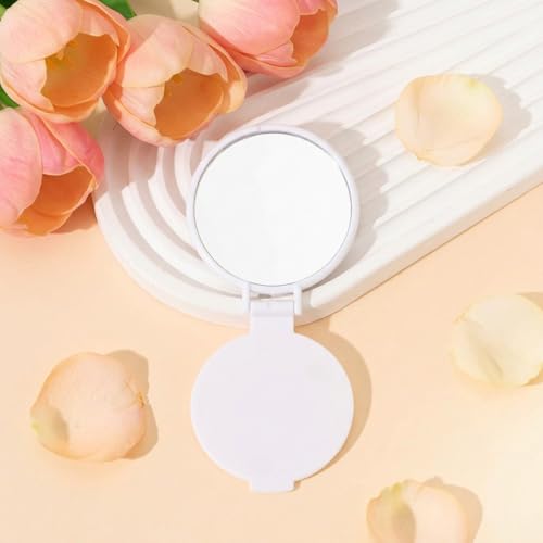 Compact Pocket Mirror 2 Pcs Mini Folding Makeup Mirror for Purse White