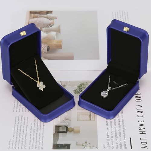 KUKUVR PU Leather Necklace Pendant Gift Box 2 Pieces Blue Jewelry Organizer
